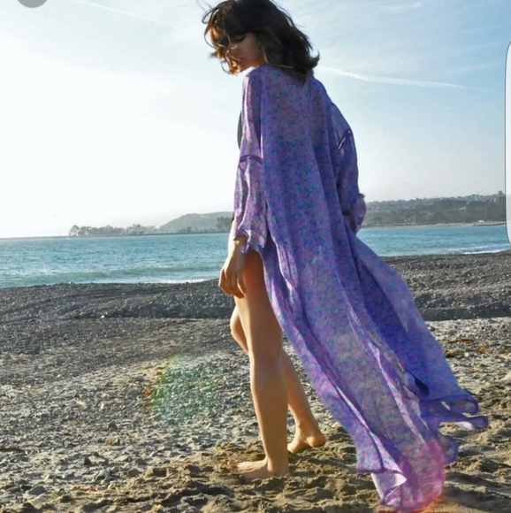Rare Spell Wildflower Kimono violet robe maxi duster w/ belt purple one size os - Picture 2 of 13
